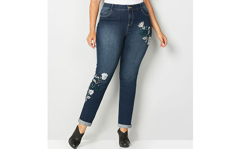 Embroidered Cuffed Flexi Fit Ankle Plus Size Jean