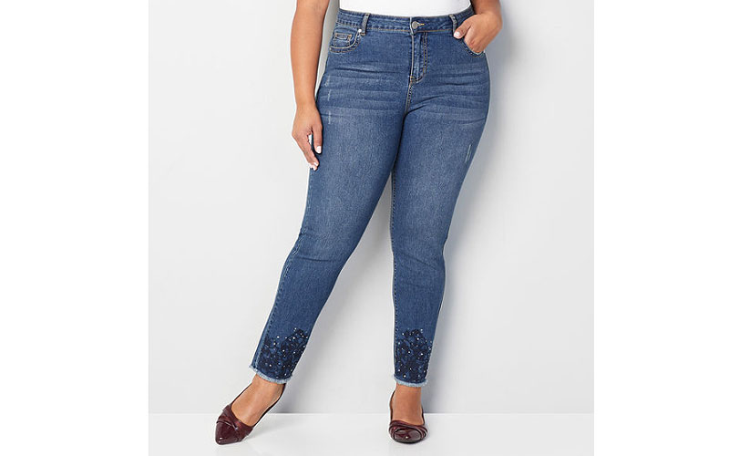 Embroidered Stud Skinny Ankle Plus Size Jeans