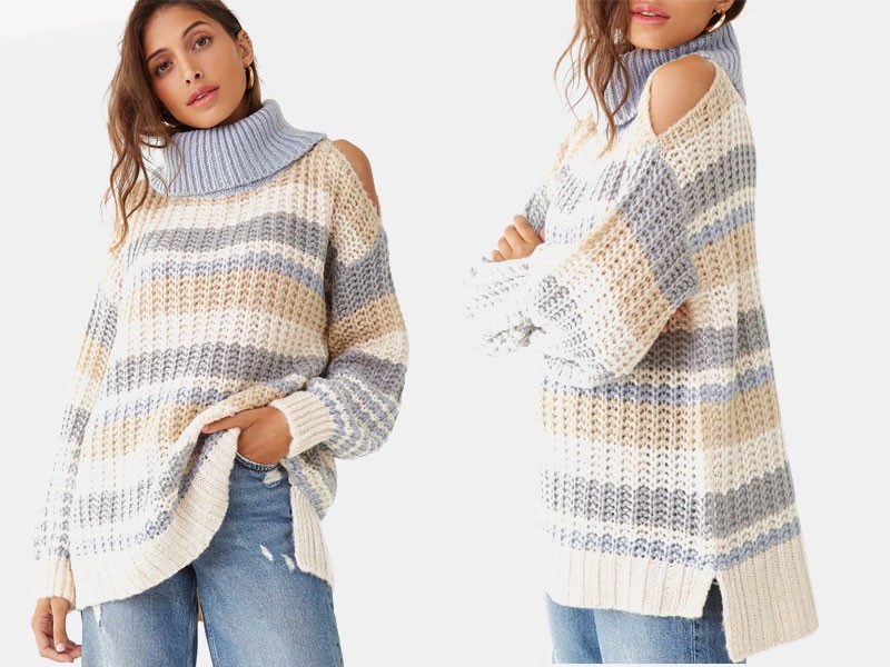 Striped Knit Turtleneck Sweater