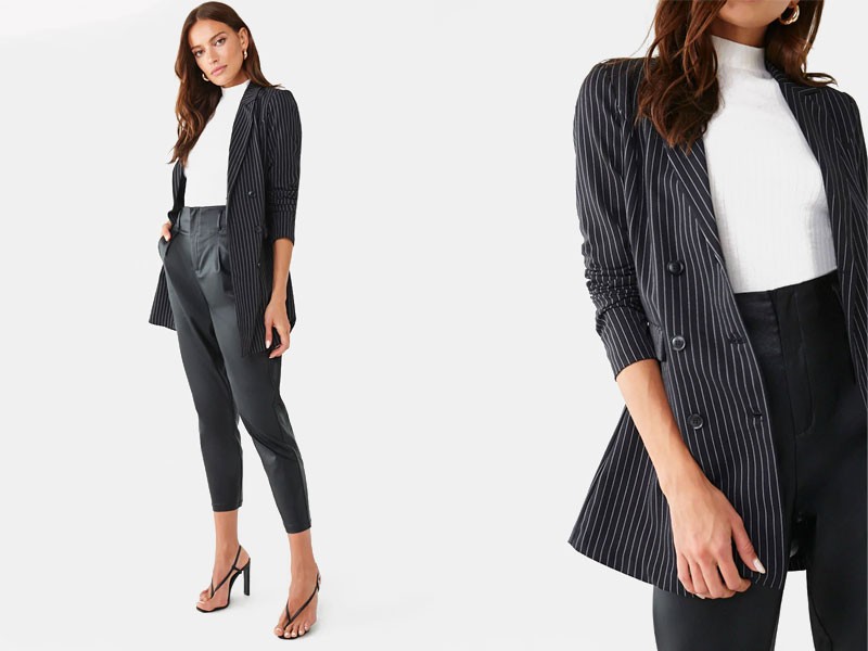 Pinstriped Double-Breasted Blazer