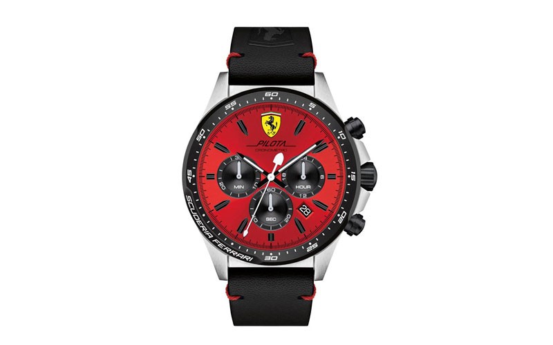 Scuderia Ferrari Pilota Chronograph - Red & Black - Black Leather Strap - Date
