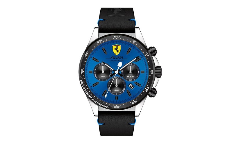 Scuderia Ferrari Pilota Chronograph - Blue & Black - Black Leather Strap - Date