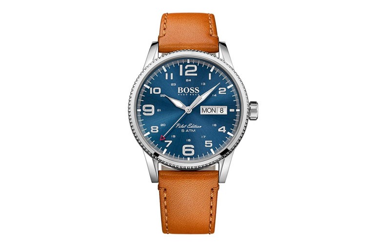 Hugo Boss Pilot Edition Watch - Stainless - Blue Dial - Brown Strap - Day/Date