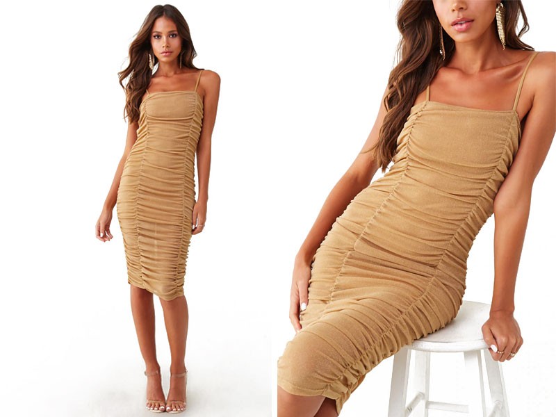 Metallic Ruched Cami Dress For Women