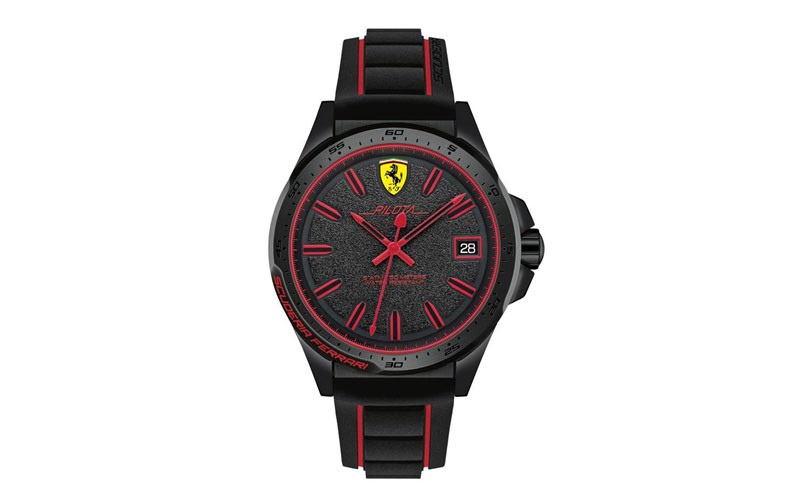 Scuderia Ferrari Pilota - Black IP Case - Red Accents - Black Silicone - Date