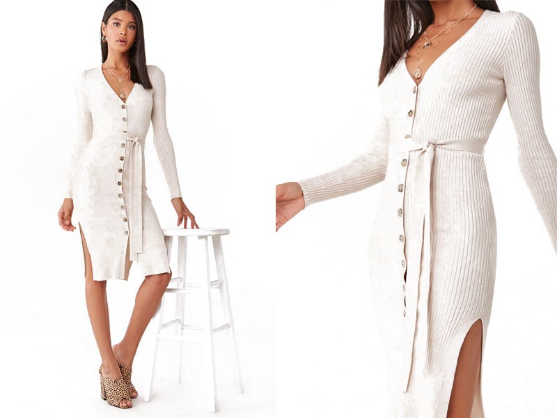 Ribbed Button Down Sweater Dress For Women