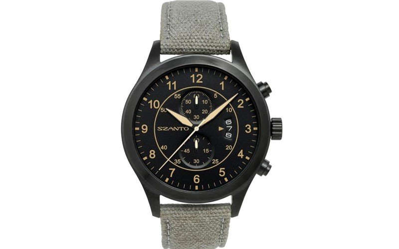 Szanto Mens 1200 Series Flight Watch - Black Dial - Grey Strap - 100m - Date