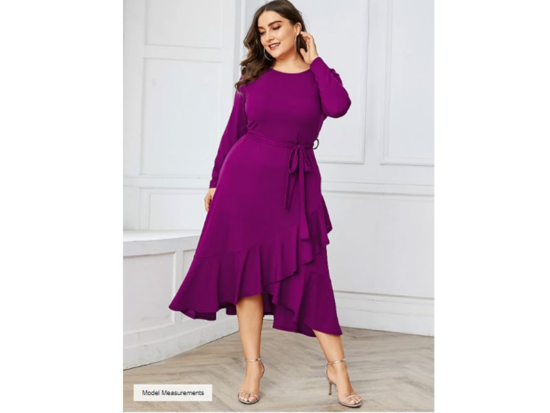 Yoins Plus Size Women's Purple Belt Design Round Neck Dress