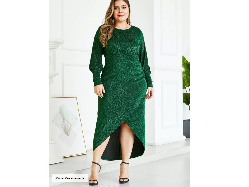 Yoins Plus Size Green Metallic Shine Party Dress For Women