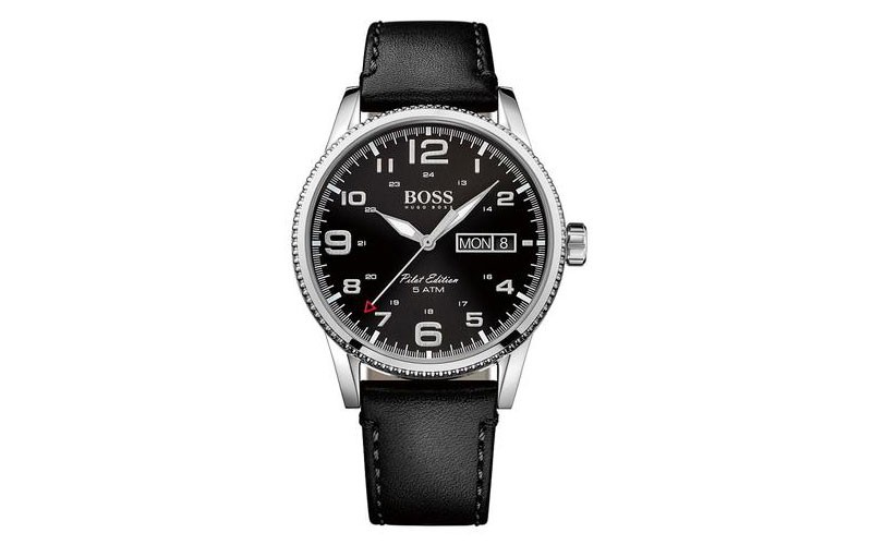 Hugo Boss Pilot Edition Watch - Stainless - Black Dial & Strap - 50m - Day/Date