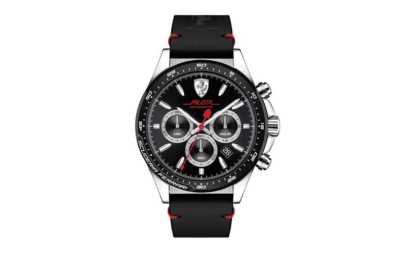 Scuderia Ferrari Pilota Chronograph - Black Dial - Black Leather Strap - Date
