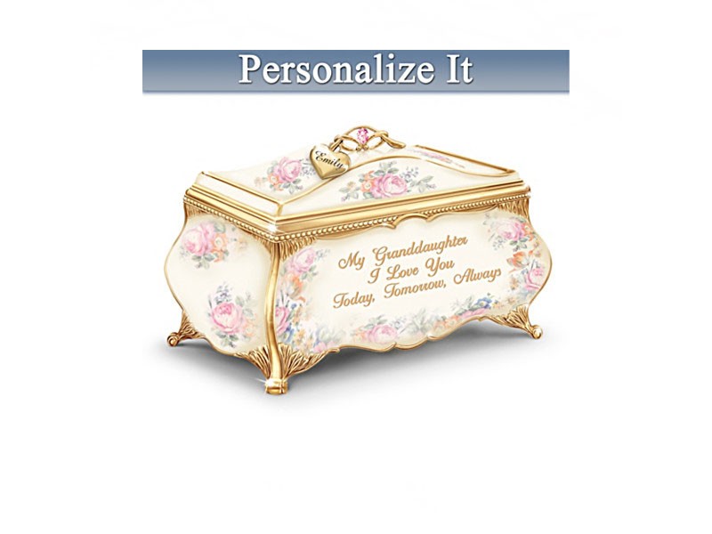 Granddaughter Porcelain Music Box With Name-Engraved Charm