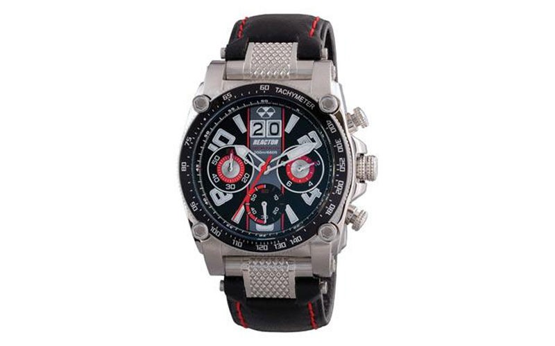 Reactor Warp Chronograph With Tachymeter - Black Dial - Leather Strap - Date