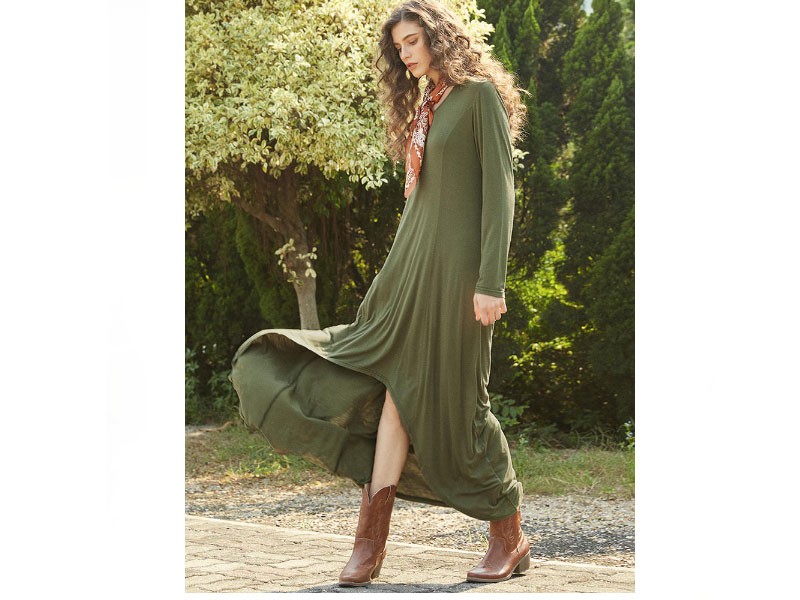 Irregular Loose Solid Color Long Sleeve Maxi Dress For Women