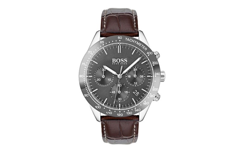 Hugo Boss Mens Talent Watch - Stainless Steel - Tachymeter - Brown Croc Leather