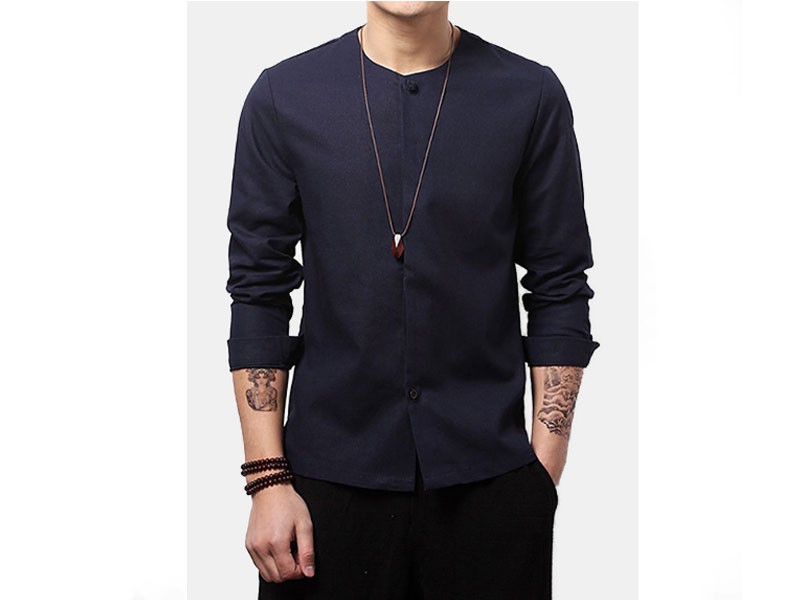 Vintage Chinese Style Spring Men Linen Shirts