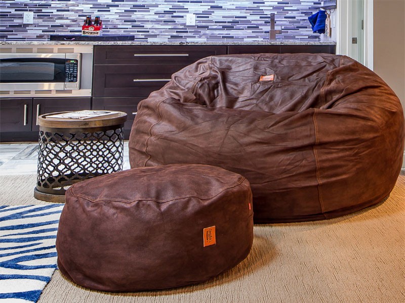 Convertible Bean Bag Chair Cowhide Coffee Color