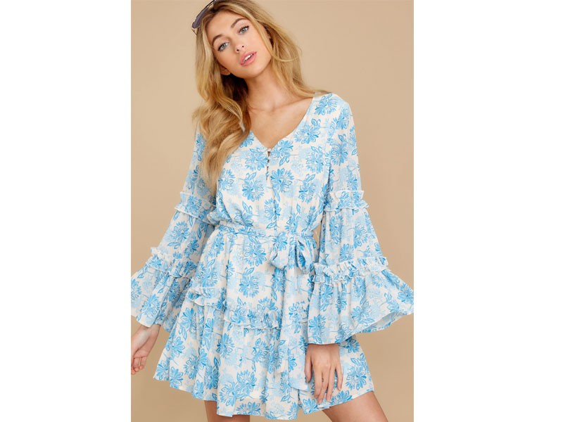 Out Of The Light Blue Print Dress For Women