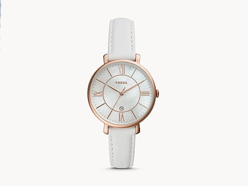 Jacqueline Three-Hand Date White Leather Watch For Women