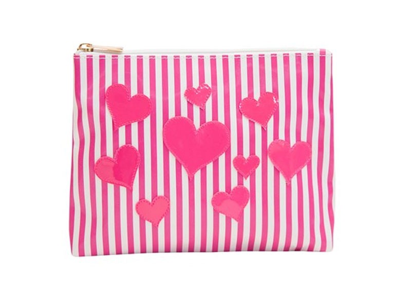 Wide pink stripes Alice Flat Case with Pink Scattered hearts