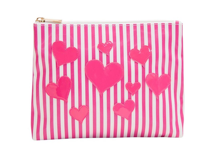 Wide pink stripes Alice Flat Case with Pink Scattered hearts