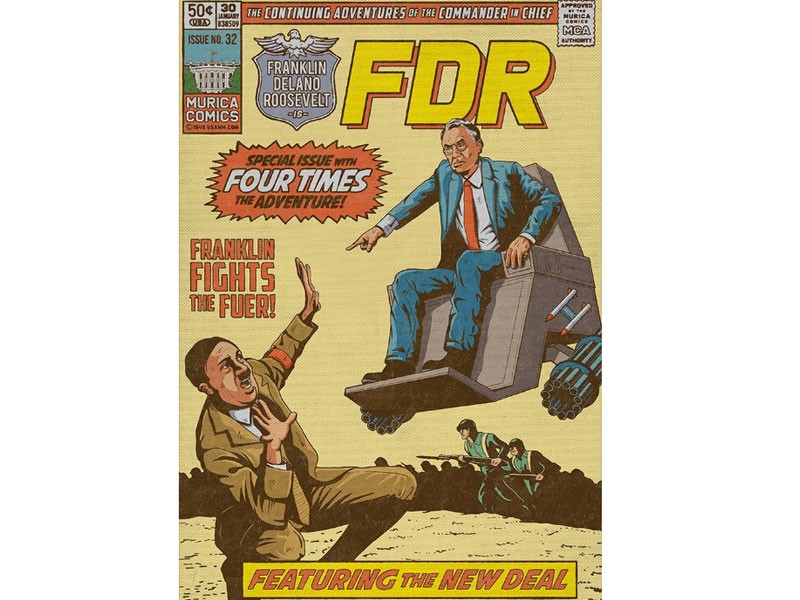 Roosevelt FDR Fights the Fuhrer Vintage Comic Poster Print