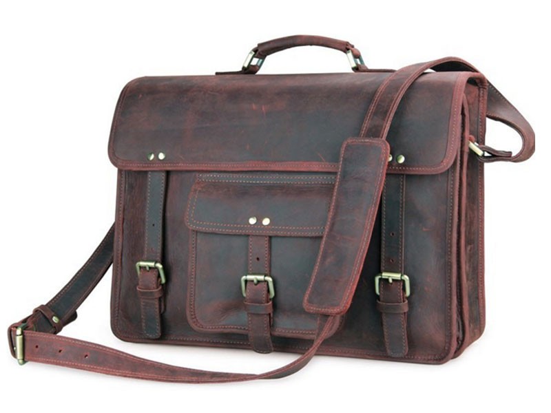 Big Sur Men's Full Grain Distressed Leather Laptop Briefcase & Travel Bag