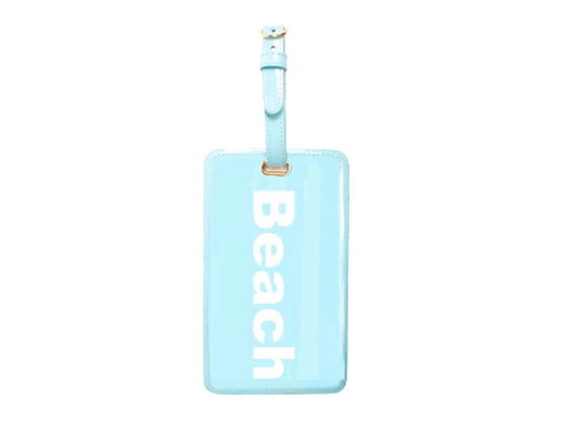 Light Blue Luggage Tag with White Beach