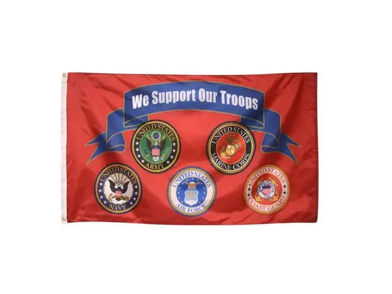 Exclusive Red Nylon Support Our Troops Flag