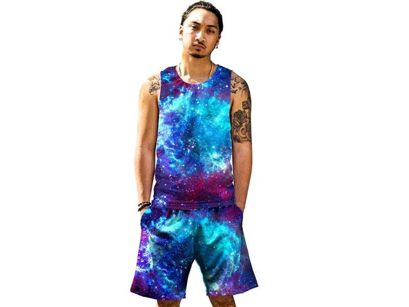 Blue Galaxy Tank and Shorts Rave Outfit For Men