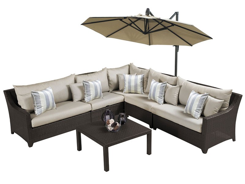 Deco 9 Piece Sectional and Table with Umbrella Slate Gray