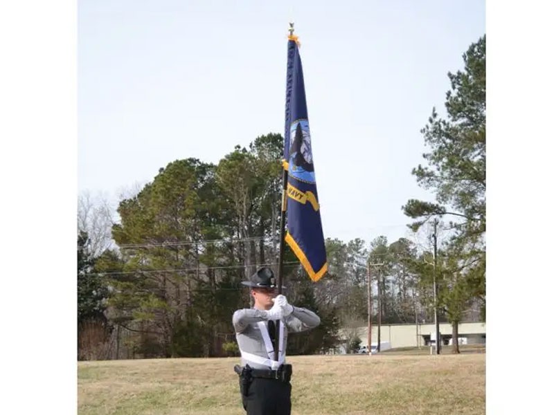 8' Jointed Oak Parade Pole Set Navy Flag Double Belt