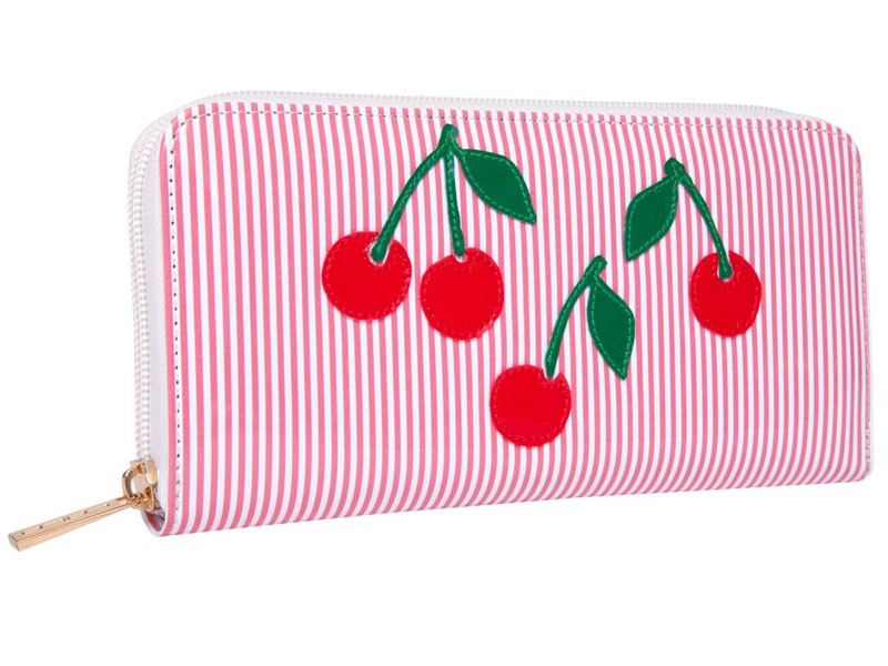 Pink Stripe Wallets with Red Cherries