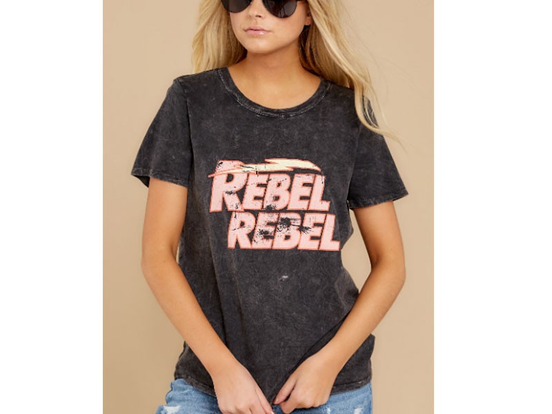 Rebel Charcoal Grey Graphic Tee For Women
