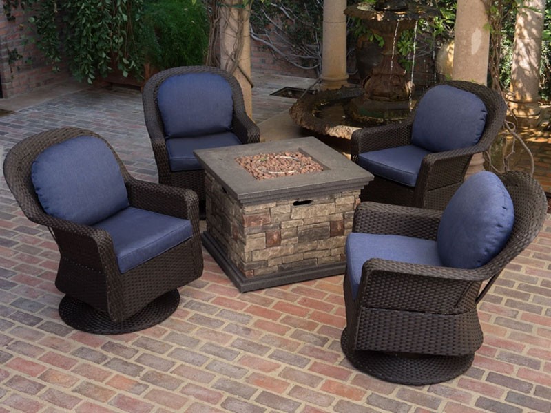 Dunlevy Outdoor 5 Piece Fire Pit Wicker Chat Set