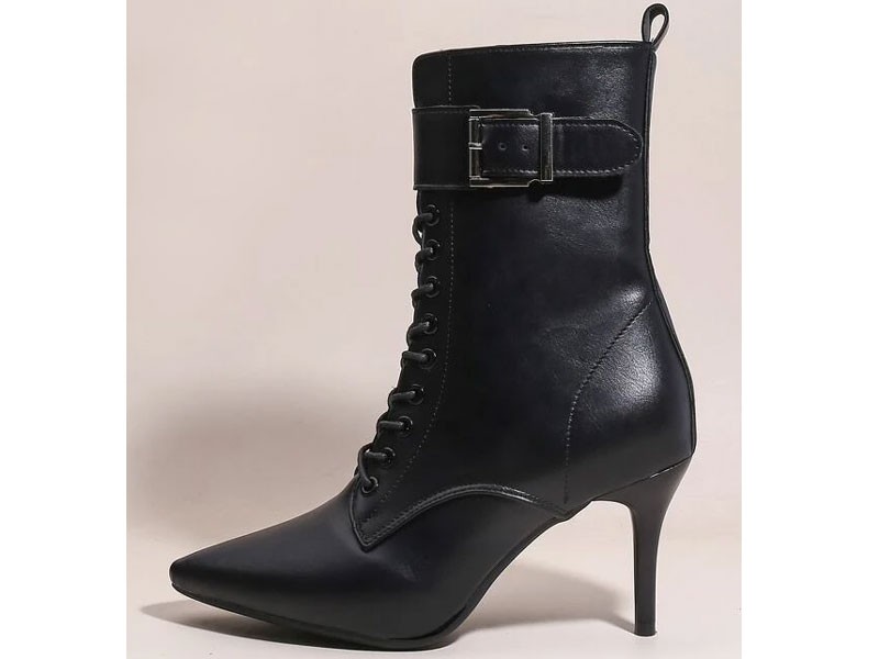 Lace-up Front Point Top Stiletto Women's Heeled Boots