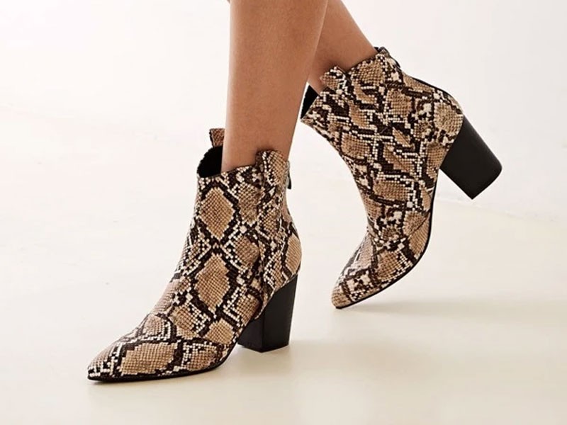 Snakeskin Chunky Heeled Boots For Women