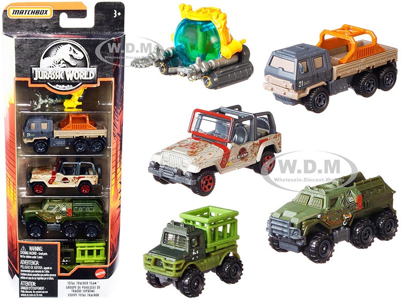 Jurassic World Total Tracker Team Set of 5 pieces Diecast Model Cars