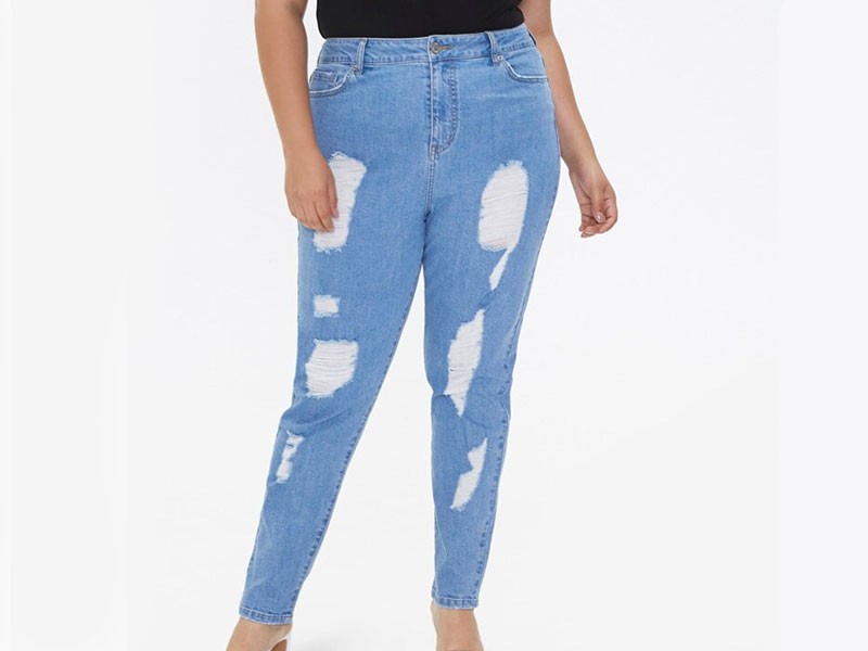 Plus Size Women's Distressed Mom Jeans