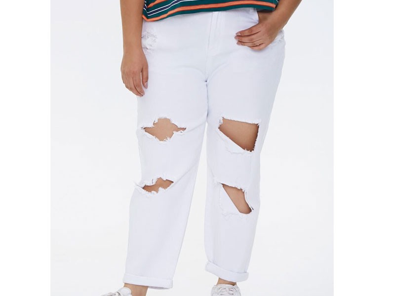 Plus Size Distressed Mom Jeans For Women