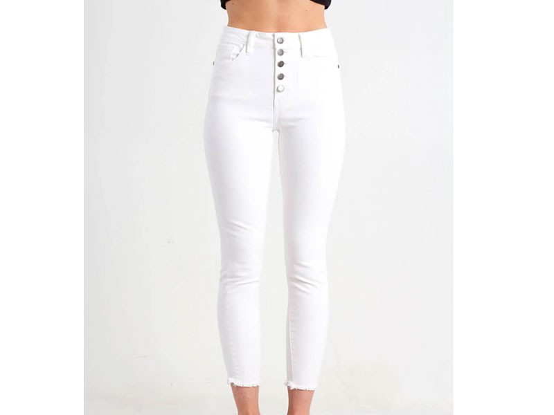 Nature Jeans Button Fly Fray Hem Jeans For Women in White