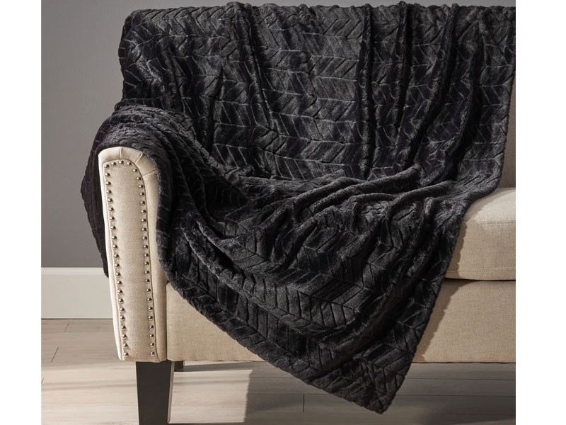 Tuscan Black Fur Fabric Throw Blanket