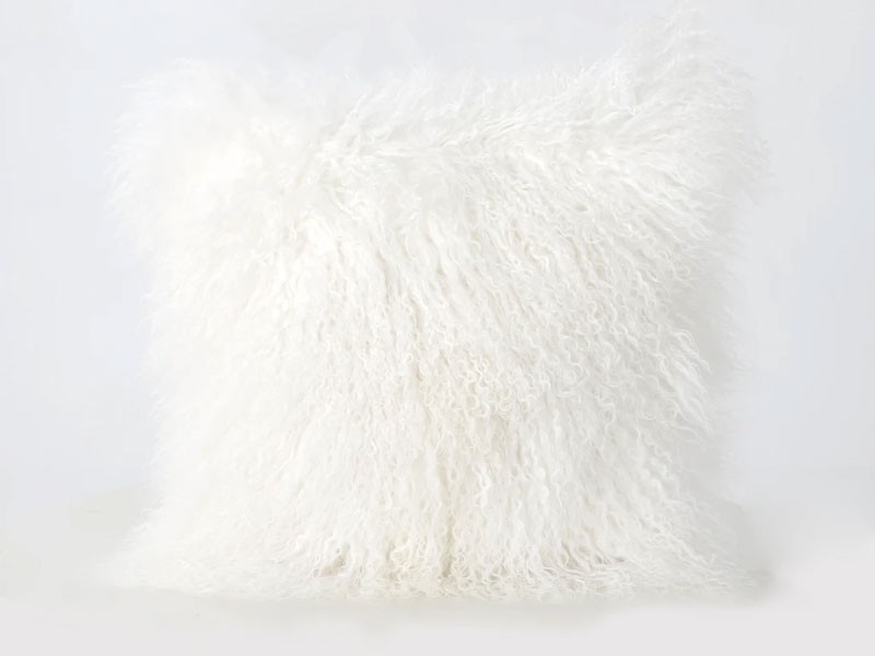 Marybelle Shaggy Ivory Lamb Fur 16 x 16 Square Pillow