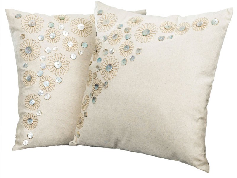 18-inch Embroidered Paillette Beading Throw Pillows Set of 2
