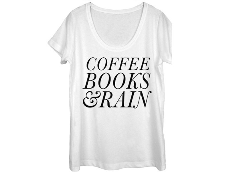 Women's Coffee Books and Rain T-Shirt White