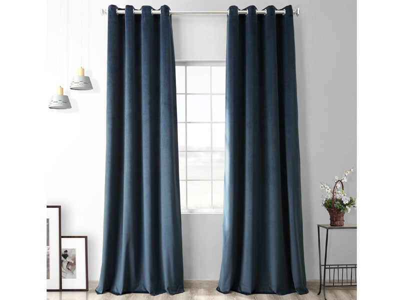 Avalon Blue Heritage Plush Velvet Grommet Curtain