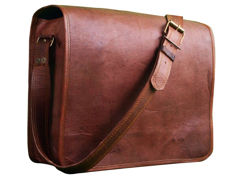 Bergamo Men's Vintage Goat Leather Compact Messenger & Tablet Bag Brown