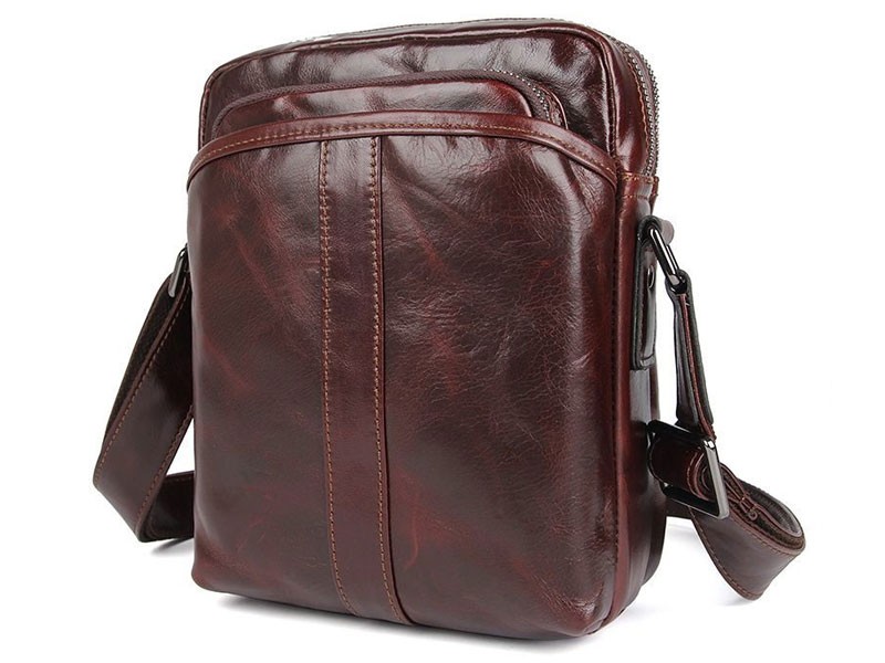 Borneo Men's Soft Leather Compact Messenger Bag Deep Brown