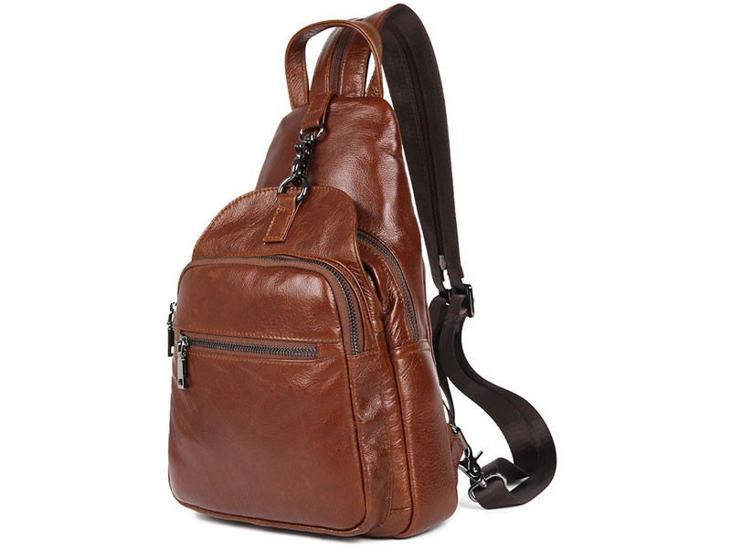Del Mar Soft Leather Shoulder Sling Chest Bag & Backpack Rust Brown