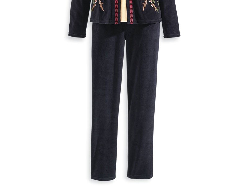 Women's Embroidered Velour Jacket & Pants Set